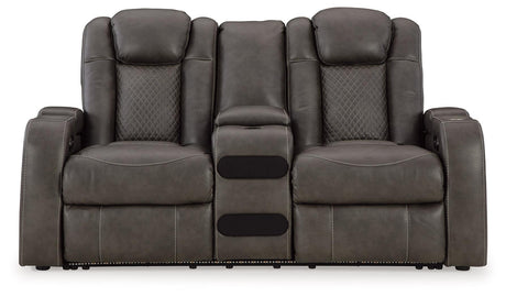 Fyne-Dyme Shadow Dual Power Reclining Loveseat with Audio Console by Ashley at Eve Furniture