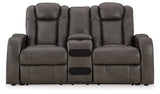 Fyne-Dyme Shadow Dual Power Reclining Loveseat with Audio Console by Ashley at Eve Furniture