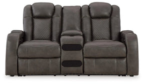 Fyne-Dyme Shadow Dual Power Reclining Loveseat with Audio Console by Ashley at Eve Furniture