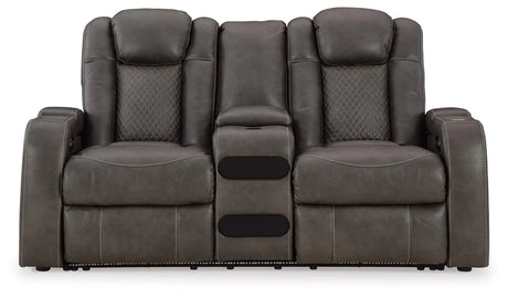 Fyne-Dyme Shadow Dual Power Reclining Loveseat with Audio Console by Ashley at Eve Furniture