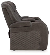 Fyne-Dyme Shadow Dual Power Reclining Loveseat with Audio Console by Ashley at Eve Furniture