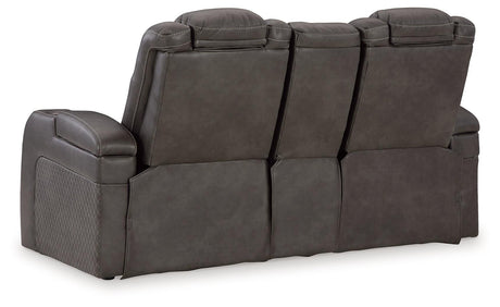 Fyne-Dyme Shadow Dual Power Reclining Loveseat with Audio Console by Ashley at Eve Furniture
