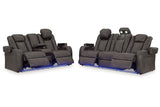 Fyne-Dyme Shadow Power Reclining Sofa and Loveseat by Ashley at Eve Furniture