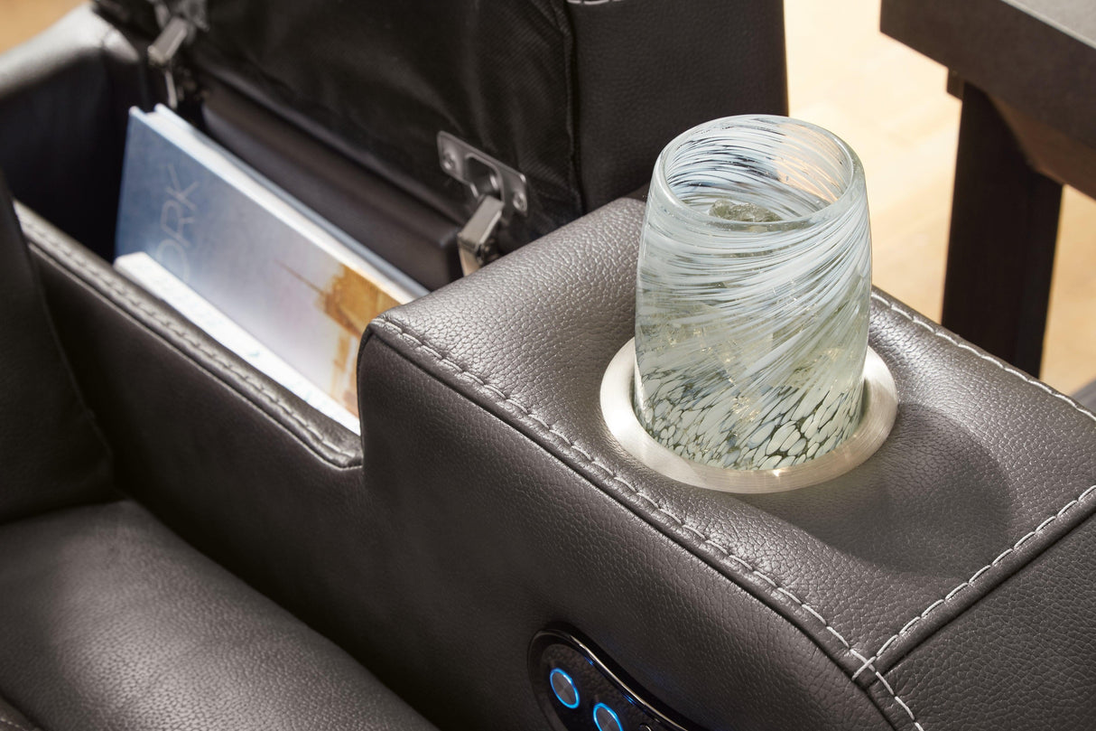 Fyne-Dyme Shadow Dual Power Reclining Loveseat with Audio Console by Ashley at Eve Furniture