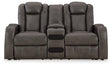 Fyne-Dyme Shadow Dual Power Reclining Loveseat with Audio Console by Ashley at Eve Furniture