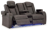 Fyne-Dyme Shadow Dual Power Reclining Loveseat with Audio Console by Ashley at Eve Furniture
