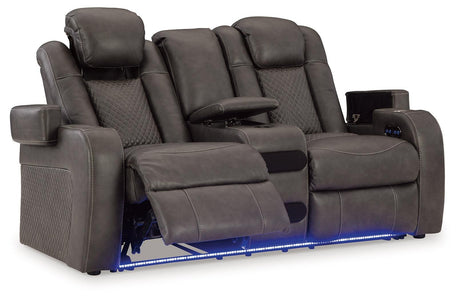 Fyne-Dyme Shadow Dual Power Reclining Loveseat with Audio Console by Ashley at Eve Furniture