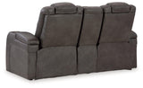 Fyne-Dyme Shadow Dual Power Reclining Loveseat with Audio Console by Ashley at Eve Furniture