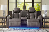 Fyne-Dyme Shadow Dual Power Reclining Loveseat with Audio Console by Ashley at Eve Furniture