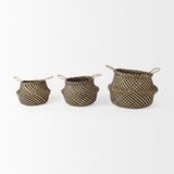 Gaia (Set of 3) Light and Dark Brown Cross Patterend Belly Seagrass Basket by Mercana at Eve Furniture