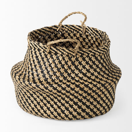 Gaia (Set of 3) Light and Dark Brown Cross Patterend Belly Seagrass Basket by Mercana at Eve Furniture