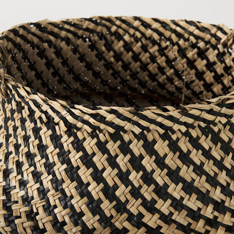 Gaia (Set of 3) Light and Dark Brown Cross Patterend Belly Seagrass Basket by Mercana at Eve Furniture