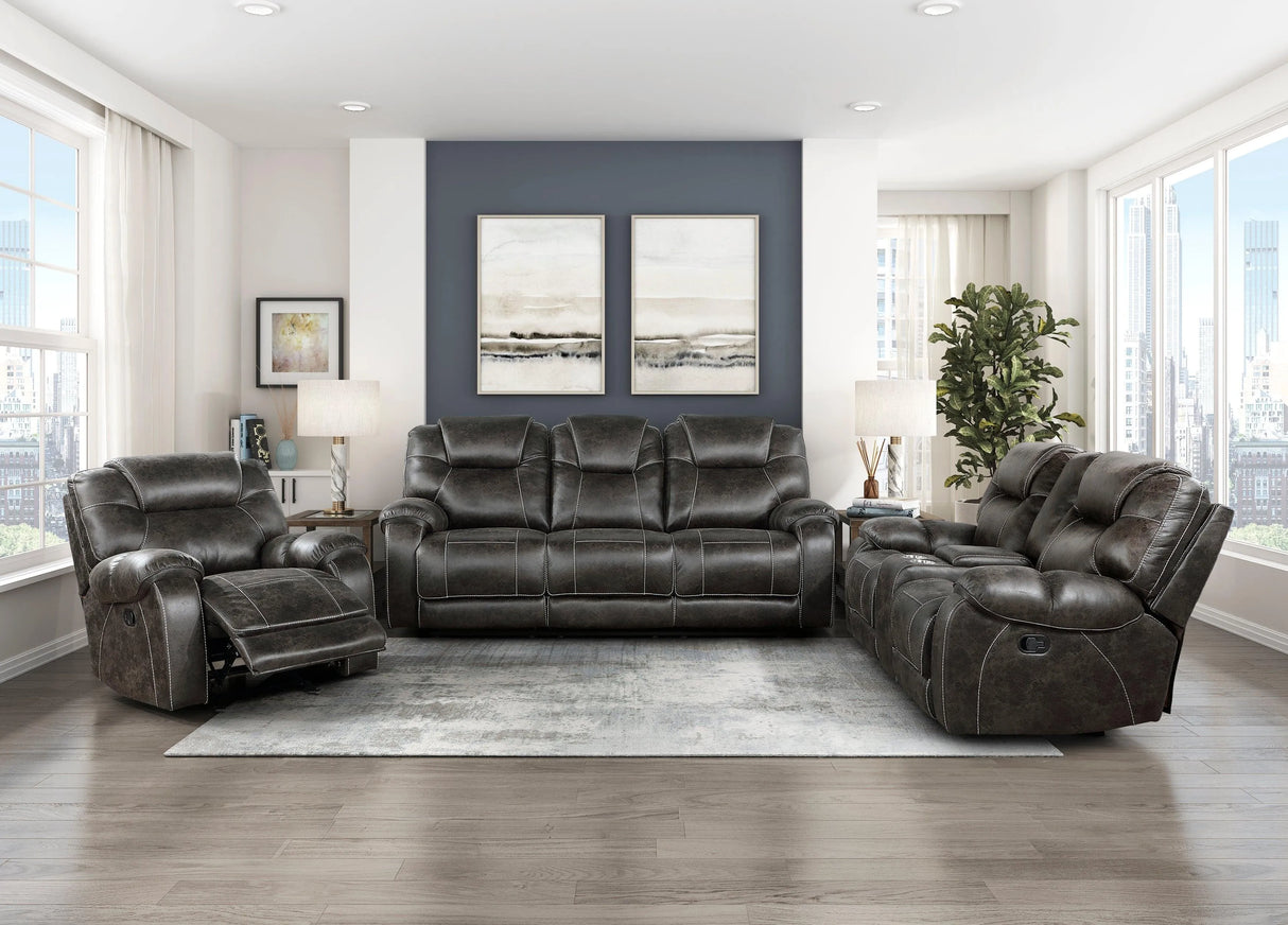 Gainesville Chocolate Double Reclining Loveseat with Center Console by Homelegance at Eve Furniture
