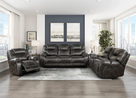 Gainesville Chocolate Double Reclining Loveseat with Center Console by Homelegance at Eve Furniture
