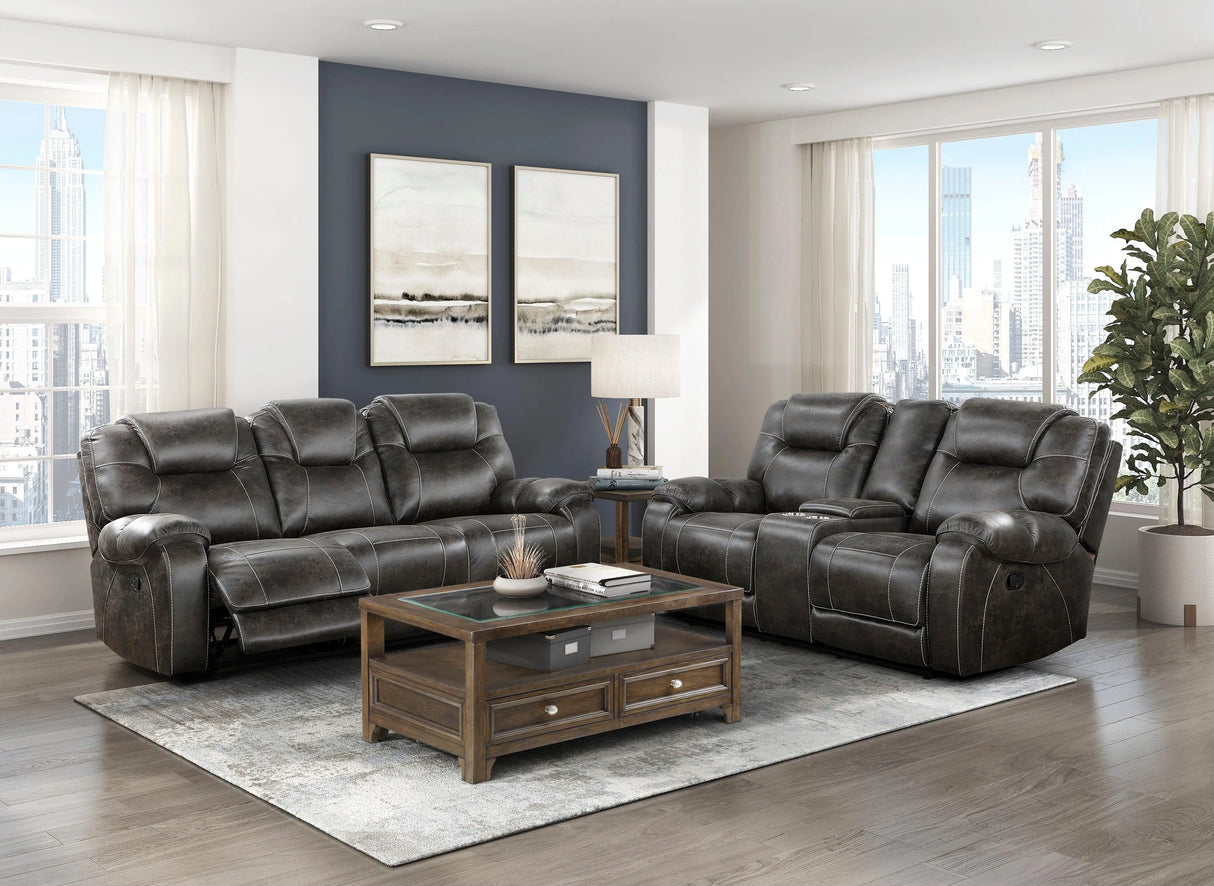 Gainesville Chocolate Double Reclining Loveseat with Center Console by Homelegance at Eve Furniture