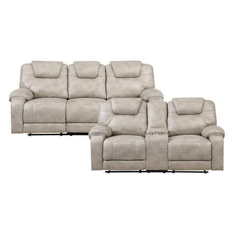 Gainesville Pewter Double Reclining Sofa and Loveseat by Homelegance at Eve Furniture