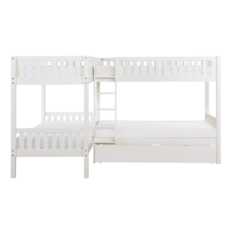Galen White Corner Bunk Bed with Storage Boxes by Homelegance at Eve Furniture
