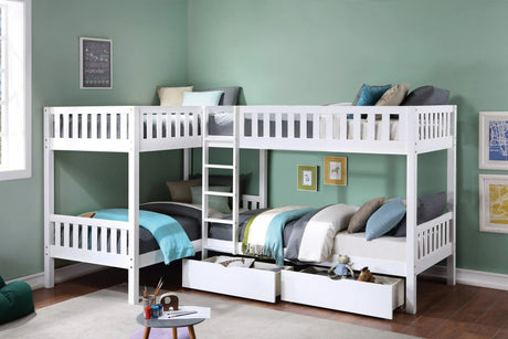Galen White Corner Bunk Bed with Storage Boxes by Homelegance at Eve Furniture