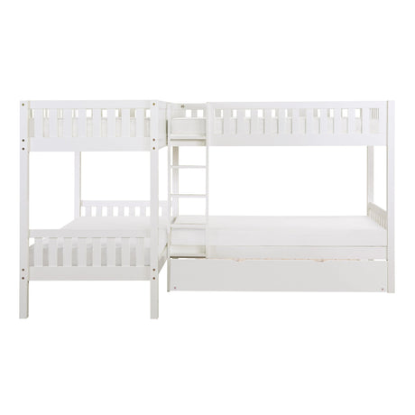 Galen White Corner Bunk Bed with Twin Trundle by Homelegance at Eve Furniture