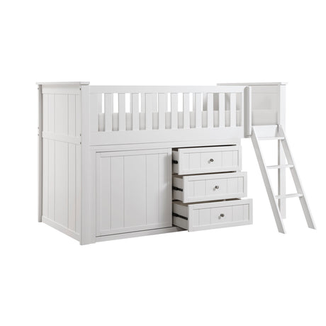 Galen White Low Loft Bunk with Bookcase and Dresser by Homelegance at Eve Furniture