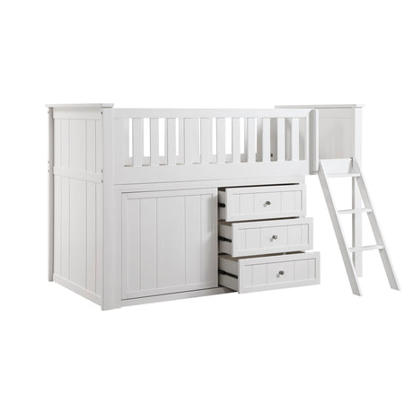 Galen White Low Loft Bunk with Bookcase and Dresser by Homelegance at Eve Furniture