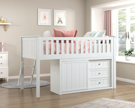 Galen White Low Loft Bunk with Bookcase and Dresser by Homelegance at Eve Furniture