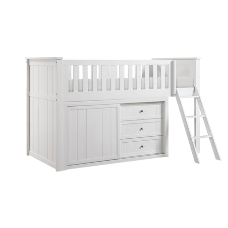 Galen White Low Loft Bunk with Bookcase and Dresser by Homelegance at Eve Furniture