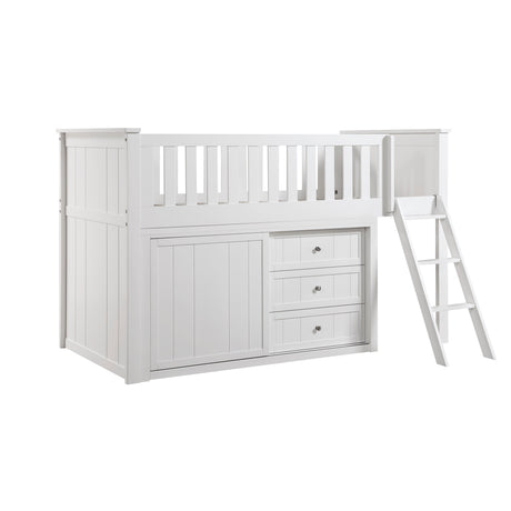 Galen White Low Loft Bunk with Bookcase and Dresser by Homelegance at Eve Furniture