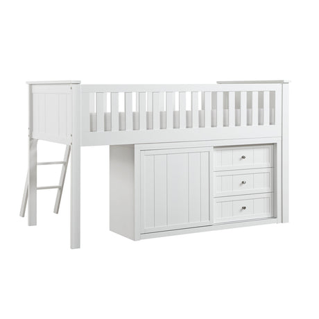 Galen White Low Loft Bunk with Bookcase and Dresser by Homelegance at Eve Furniture