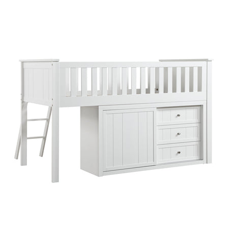 Galen White Low Loft Bunk with Bookcase and Dresser by Homelegance at Eve Furniture