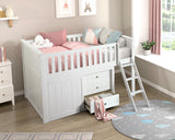 Galen White Low Loft Bunk with Bookcase and Dresser by Homelegance at Eve Furniture