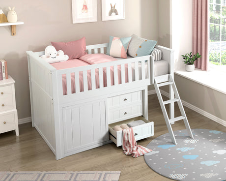 Galen White Low Loft Bunk with Bookcase and Dresser by Homelegance at Eve Furniture