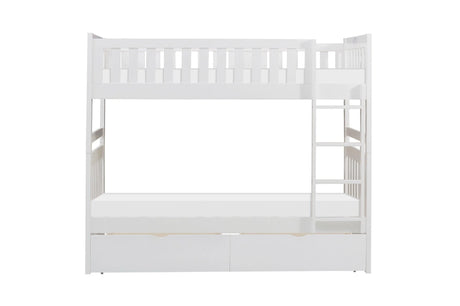 Galen White Twin/Twin Bunk Bed with Storage Boxes by Homelegance at Eve Furniture