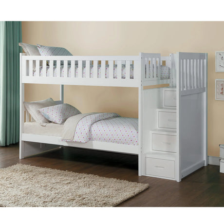 Galen White Twin/Twin Step Bunk Bed by Homelegance at Eve Furniture