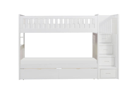 Galen White Twin/Twin Step Bunk Bed with Storage Boxes by Homelegance at Eve Furniture