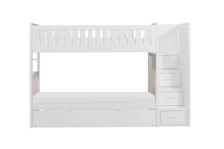 Galen White Twin/Twin Step Bunk Bed with Twin Trundle by Homelegance at Eve Furniture