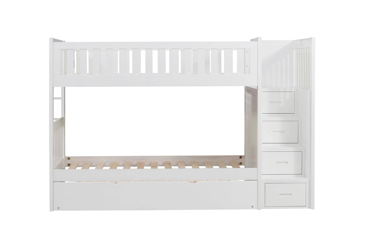 Galen White Twin/Twin Step Bunk Bed with Twin Trundle by Homelegance at Eve Furniture