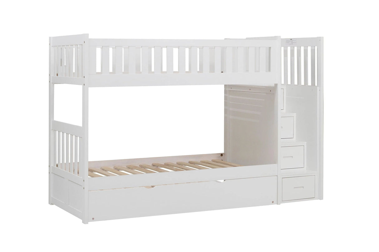 Galen White Twin/Twin Step Bunk Bed with Twin Trundle by Homelegance at Eve Furniture