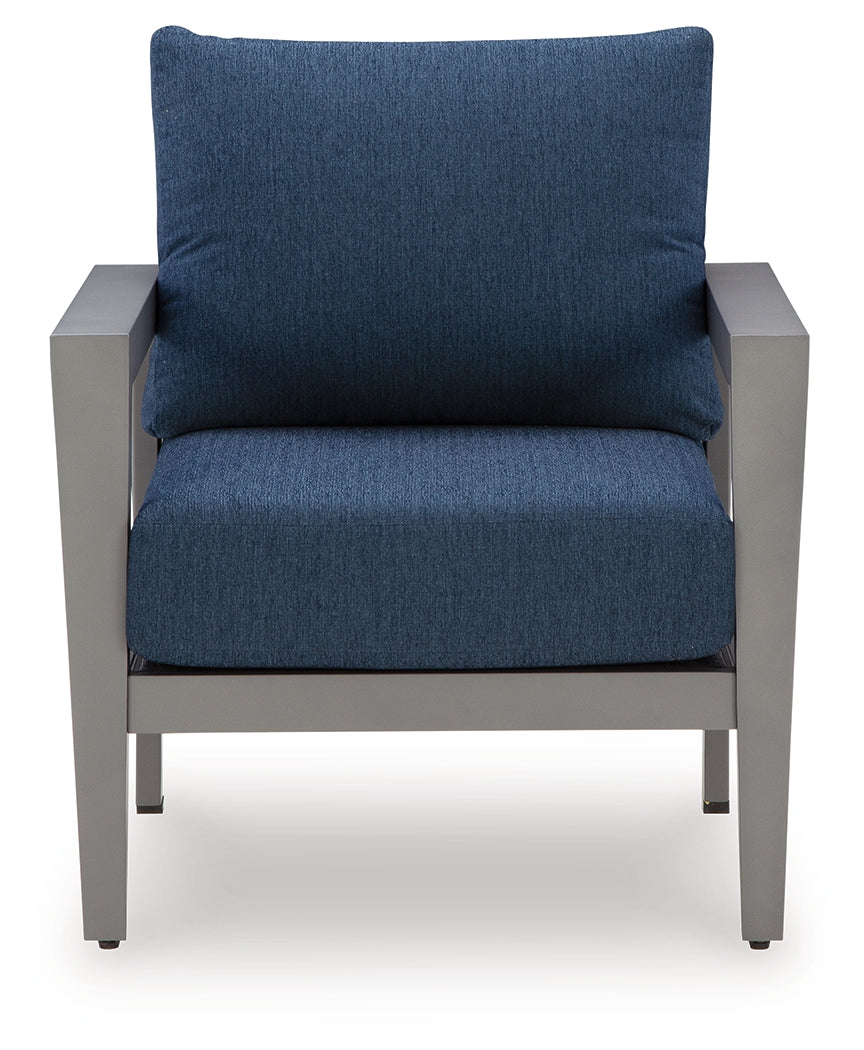 Gali Gray/Blue Outdoor Sofa/Chairs/Table Set (Set of 4) by Ashley at Eve Furniture