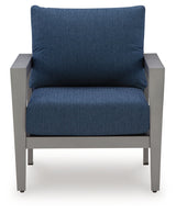 Gali Gray/Blue Outdoor Sofa/Chairs/Table Set (Set of 4) by Ashley at Eve Furniture