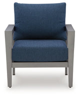 Gali Gray/Blue Outdoor Sofa/Chairs/Table Set (Set of 4) by Ashley at Eve Furniture