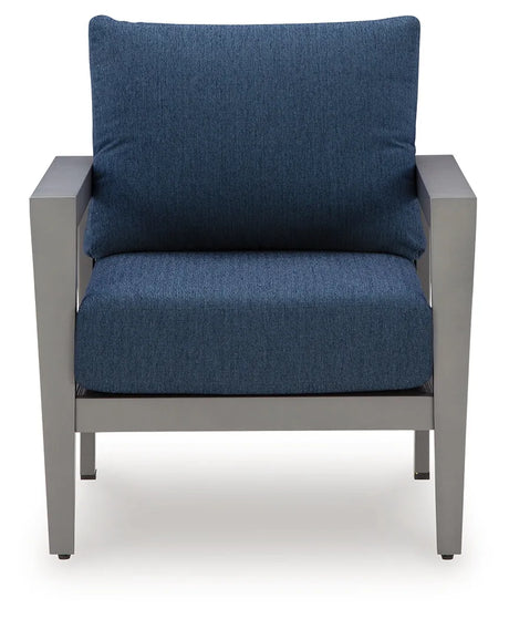 Gali Gray/Blue Outdoor Sofa/Chairs/Table Set (Set of 4) by Ashley at Eve Furniture