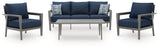 Gali Gray/Blue Outdoor Sofa/Chairs/Table Set (Set of 4) by Ashley at Eve Furniture