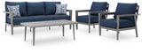 Gali Gray/Blue Outdoor Sofa/Chairs/Table Set (Set of 4) by Ashley at Eve Furniture