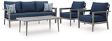 Gali Gray/Blue Outdoor Sofa/Chairs/Table Set (Set of 4) by Ashley at Eve Furniture
