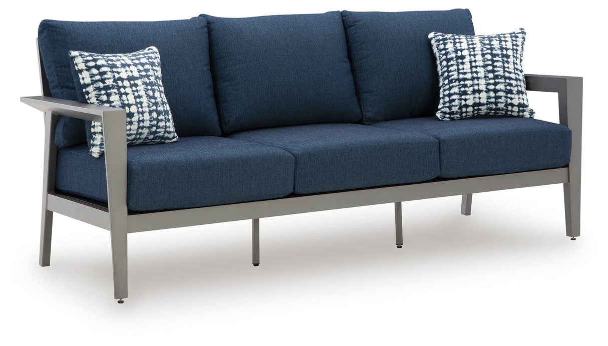 Gali Gray/Blue Outdoor Sofa/Chairs/Table Set (Set of 4) by Ashley at Eve Furniture