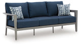 Gali Gray/Blue Outdoor Sofa/Chairs/Table Set (Set of 4) by Ashley at Eve Furniture