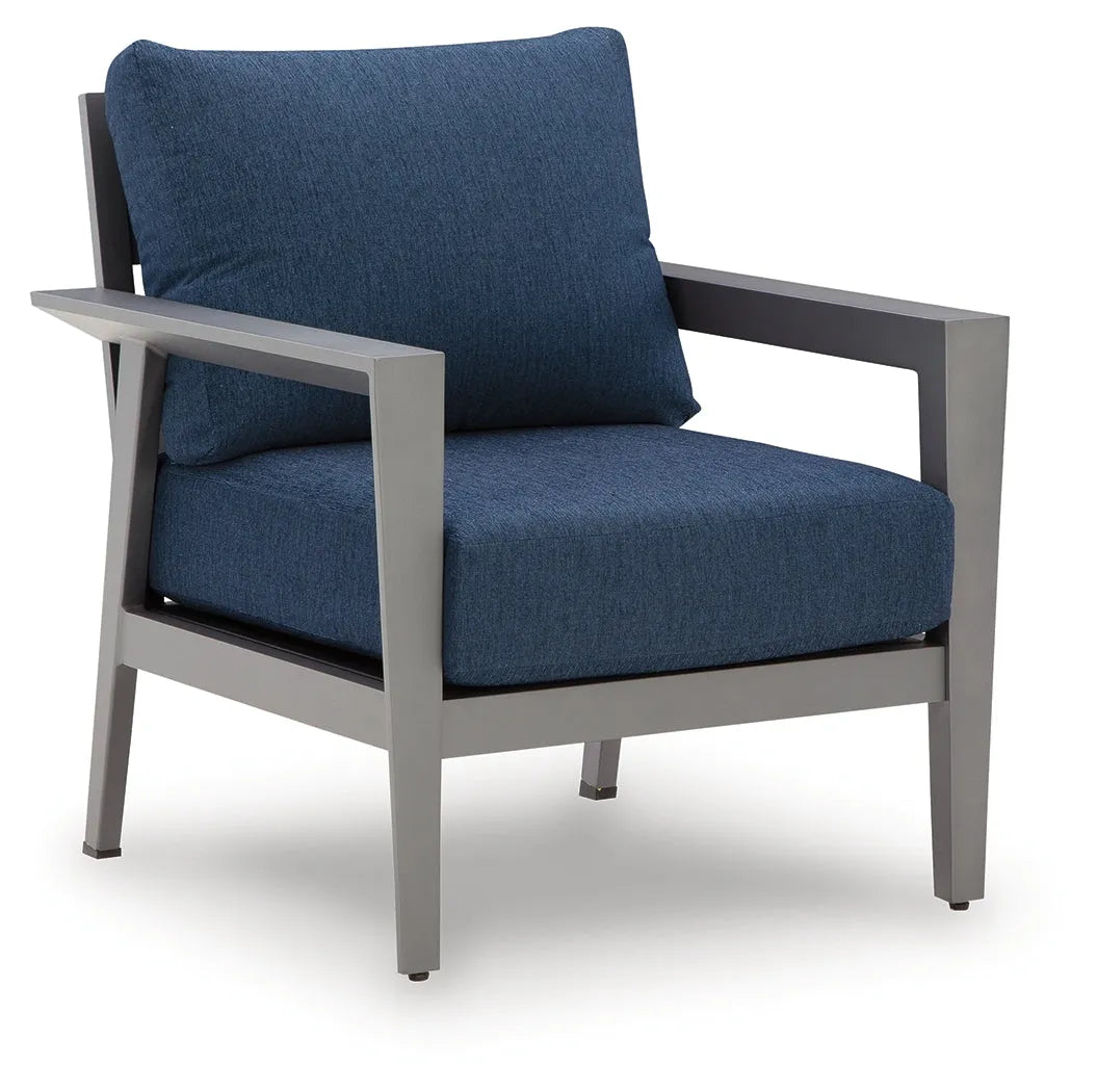 Gali Gray/Blue Outdoor Sofa/Chairs/Table Set (Set of 4) by Ashley at Eve Furniture
