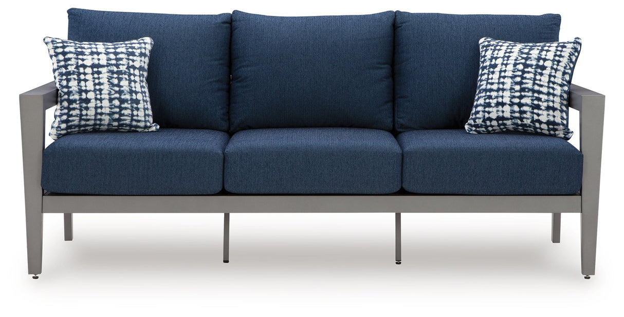 Gali Gray/Blue Outdoor Sofa/Chairs/Table Set (Set of 4) by Ashley at Eve Furniture