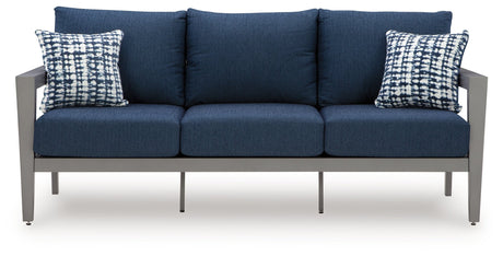 Gali Gray/Blue Outdoor Sofa/Chairs/Table Set (Set of 4) by Ashley at Eve Furniture